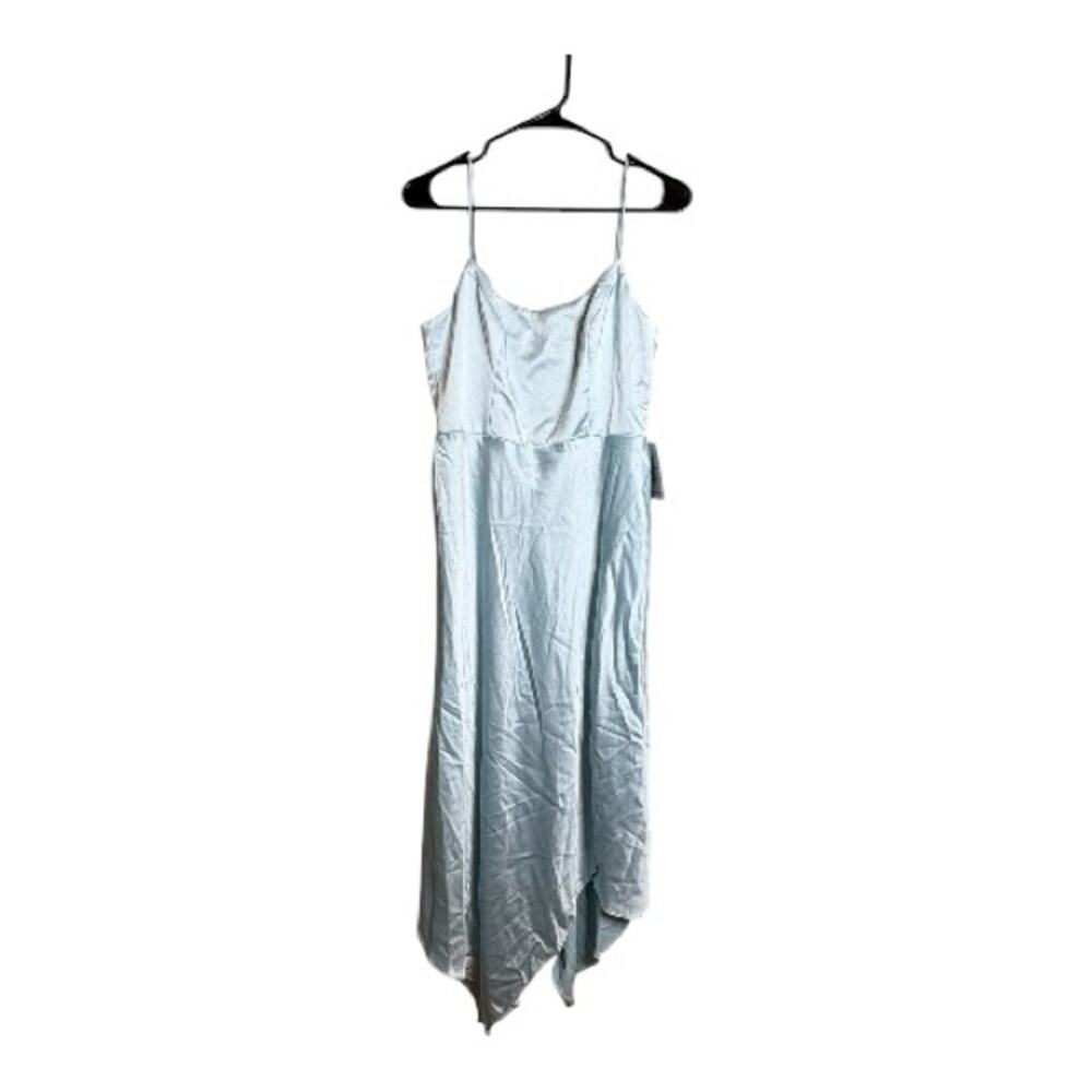 NWT Xscape Satin Handkerchief Hem Midi Gown in Aqua Size 8 - Picture 4 of 9